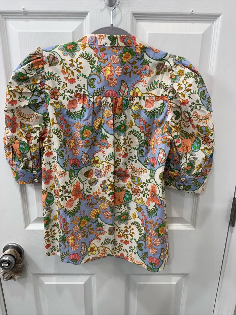 Sugarlips Floral Puff Sleeve Button-Back Blouse - Pastel Multicolor - Picture 9 of 11